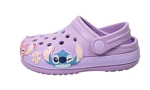 Disney Lilo & Stitch Girls Clogs Angel Purple Summer Beach Garden Slip On Sandals Kids Lightweight Holiday Shoes (Purple UK 10-EU28)