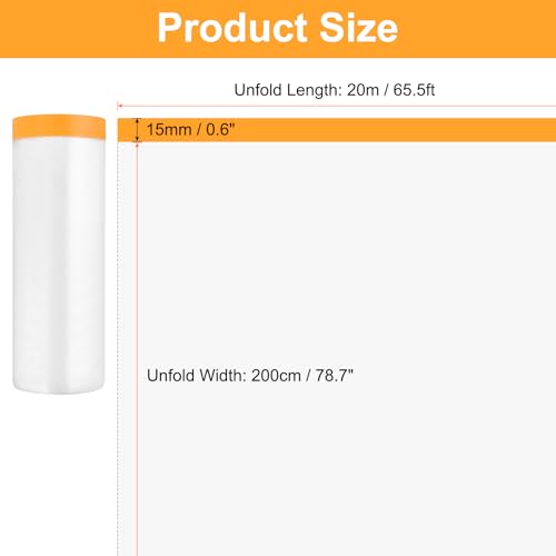 Image of HARFINGTON 12 Rolls Pre-Taped Masking Film 78.7 inch x65.6ft Tape and Drape Painters Plastic Drop Cloth Film with Tape Plastic Sheeting for Automotive Painting Covering