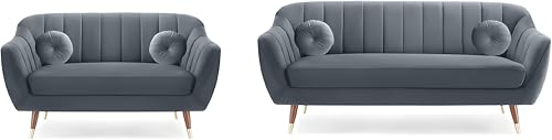 Image of AMATA Marino 3+2 Sofa Set kight Grey Suede Velvet with Two Cushions Perfect for Home Office Guests Living Room (Marino Light Grey, 3+2 Seater)(3 Year Warranty)