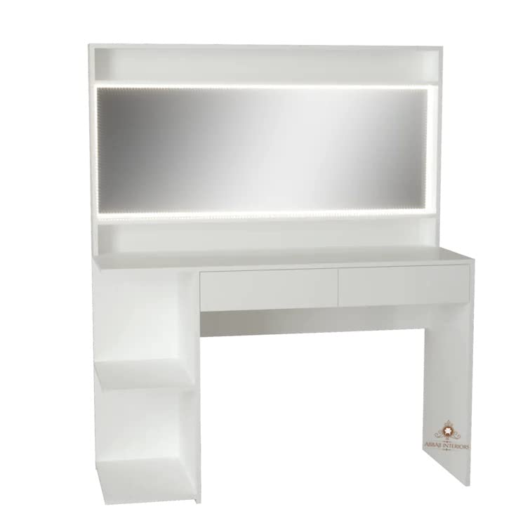 ABBAJI INTERIORS Engineered Wood with Elegant Frame Dressing Table/Mirror with Drawer, Storage Shelves (White)-Length 48inch,Width 18inch,Height 54inch-image-35
