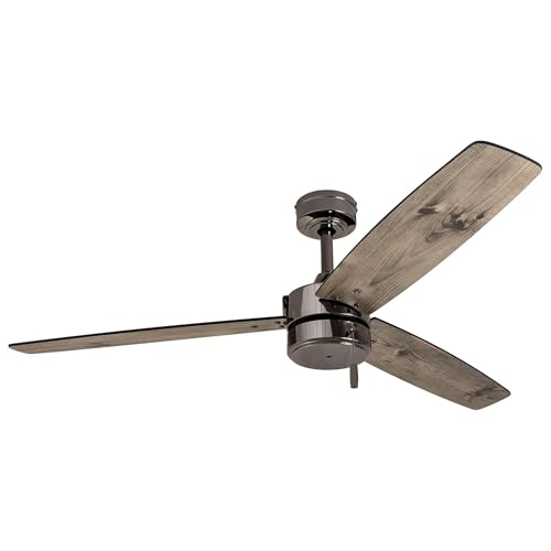 Prominence Home Journal Modern 52 Inch Ceiling Fan Without Light, Indoor/Outdoor Fan with 3 Blades, Pull Chain Dual-Mount Design with Silver Oak and Gray Blade Options, Gun Metal (51024-01)