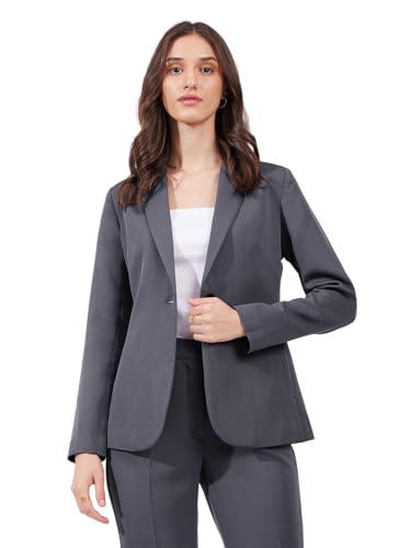 Image of FableStreet Women's Blazer | Tailored Fit Single-Breasted Design with Notch Lapel & Welt Pockets | Smooth Woven Texture for Work & Business Casual Wear