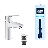 GROHE QUICKFIX Start Robinet de salle de bains lavabo, mousseur économie d'eau, sans tirette, bonde clic clac incluse, installation et nettoyage facile, taille S, chromé, 23551002 (Import Allemagne)