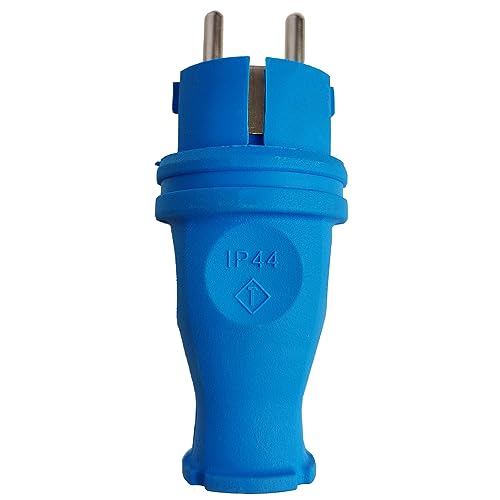 Fiche Schuko en caoutchouc 16 A 230 V Uni-Schuko - Fiche droite - Fiche de contact de protection - Fiche d'alimentation avec raccord à vis - Bleu - IP44 - Convient pour l'extérieur