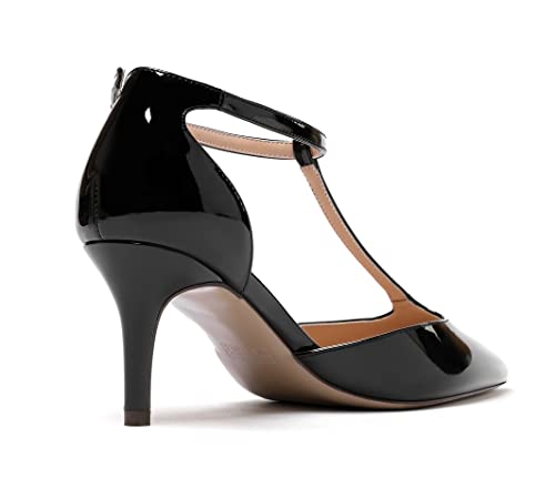 SAMMITOP Women's Kitten Heel Pointed Toe Pumps Ankle Strap Mid Heel T-bar Dress Shoes4