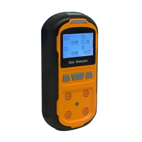 Image of Upgraded 4 Gas Monitor Multi Gas Detector, Yfwsrecinoe Gas Leak Detector, Rechargeable 4 Gas Monitor Ex H2s Co O2 with LCD Multiple Indicator (Orange)