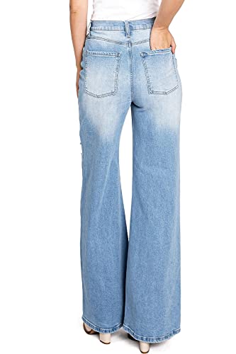 Women's Juniors High Rise Super Wide Leg Flare Jeans (11, Light Denim)3