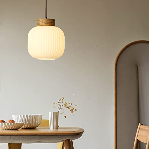 Suspension verre ovale bois beige idéal pour la salle à manger