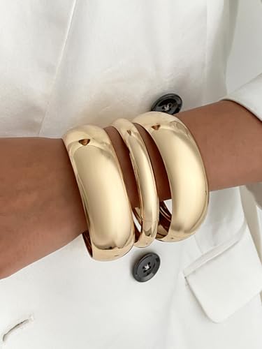Chunky Gold Bangle Bracelets for Women Trendy Stack Wide Wrist Cuff Bracelets Statement Arm Cuff Upper Bangle Fashion Jewelry Gift Accessories2