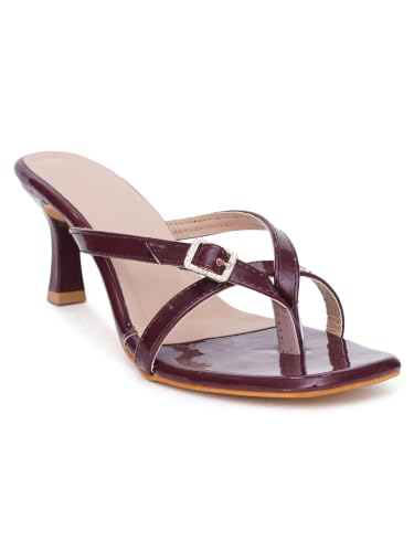 Image of SilverArrow womens Velcor Patent Leather Kitten Heels for Women & Girls | Square Open Toe Cushioned Slip-On Dress Sandals for Office, Wedding & Casual Wear