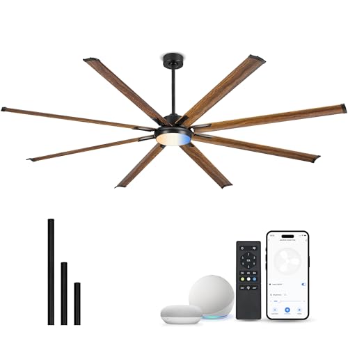 Image of 96 Inch Industrial Ceiling Fan with Light and Remote, Extra Large Design with 8 Aluminum Blades, Smart Control Compatible with Voice Assistants, Model ZCCF04WD-96