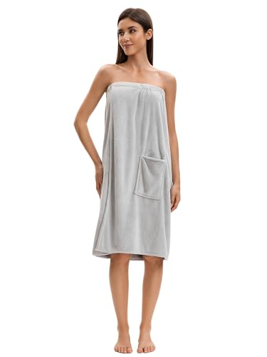 Image of Towel Wrap For Women After Shower,Plush Bath Robe Female,Sauna Spa Wrap Around Towels With Pockets