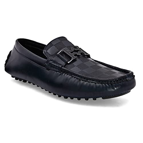 Image of San Frissco Men's Loafers Casual Driving Slip On Leather Shoes Textured Upper Soft Cushioned Footbed with TPR Sole Comfortable Lightweight Flexible for Party, Office 11 (Blue)