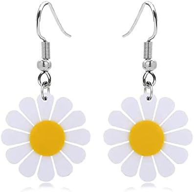 Sunflower Earrings For Women Girls Jewelry Resin Sunflower With Imitation Pearl Pendant Earrings For Women Girls Gifts (White)