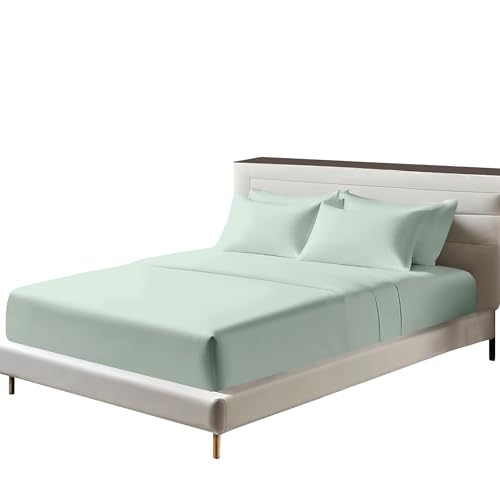 Egyptian Cotton Fitted Sheets 25cm Deep Mattress Pocket 200 Thread Count Fitted Bed Sheet- Soft & Comfortable Bottom Sheet (Duck Egg, Single)