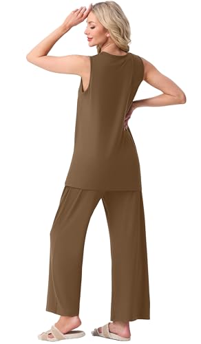 Image of PrinStory Womens Pajamas Sets 2 Piece Soft Pjs for Women Sleeveless Pajama Set Summer Loungewear with Pockets