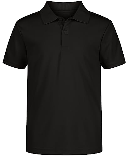 IZOD Boys' School Uniform Short Sleeve Polo Shirt, Button Closure, Moisture Wicking Performance Material, Black, 18-20