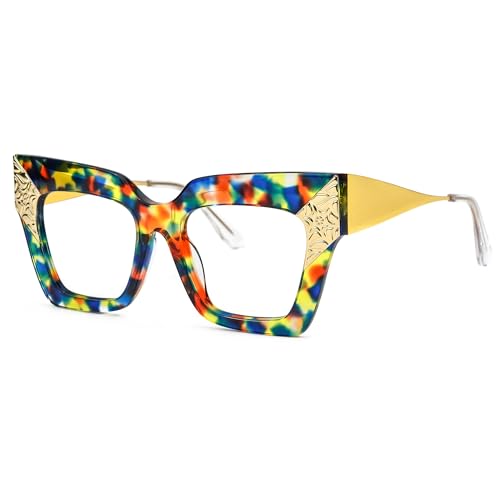 Image of Zeelool Retro Oversized Square for Women Eyeglasses Frame with Non-prescription Clear Lens ZJGA652634-02 Flower