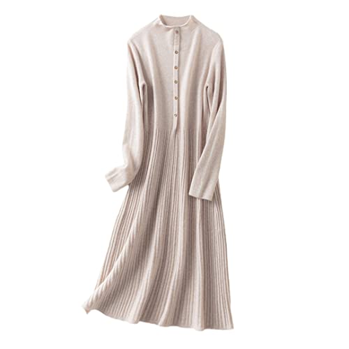 100% Kaschmir und Wolle Strickkleid für Frauen Winter/Herbst Oneck Weibliche Kleider Lange Stil Pullover Kahak S