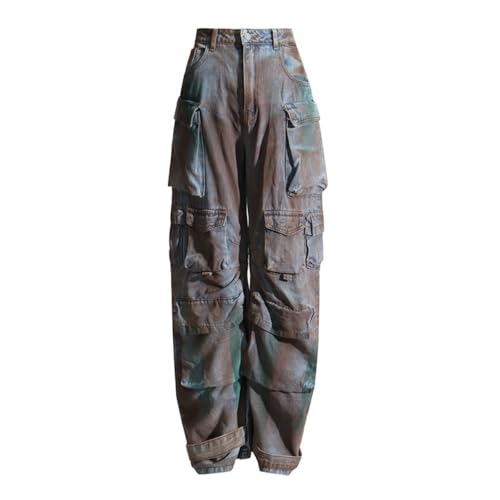 Y2K Baggy Cargo Pants Women - High-Waisted Loose Joggers with Pockets, Denim Heavyweight Streetwear
