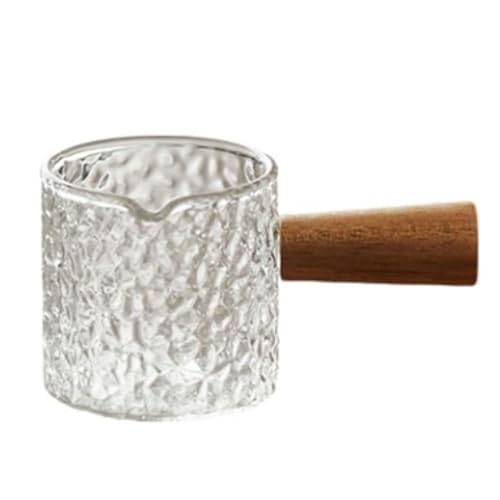 Taza medidora de 85-90 ml, taza de vidrio for espresso con mango de madera de acacia, jarra for café latte art, salsa de miel(5.5 * 5.3cm)