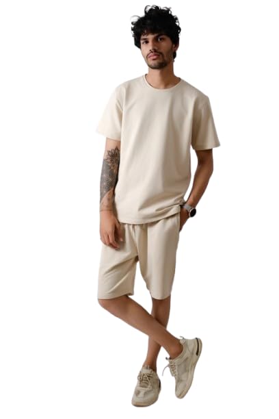 Co-ord Solid Beidge Set Majestic Classic Set Nightwear T-Shirt & Shorts Casual Wear | Night Outfits,-image-34