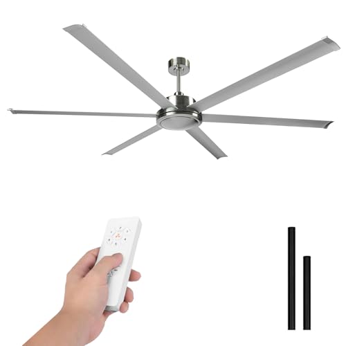 LUMIKING Ventilador de Techo Industrial - 305 CM Silencioso para Grandes Superficies - Ventiladores de 6 Aspas Grande Profesional de 60 W de Potencia con Bajo Consumo (Plata, 214 cm)