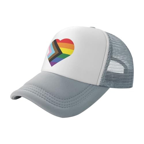 LGBT Rainbow and Transgender Pride Flag Heart Trucker Hat Snapback Mesh Baseball Cap Unisex