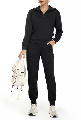AFITNE Women's 2 Piece Outfits Sweatsuits Long Sleeve Tracksuit Casual Lapel Half Zip Sweatshirt Joggers Sweatpants Set