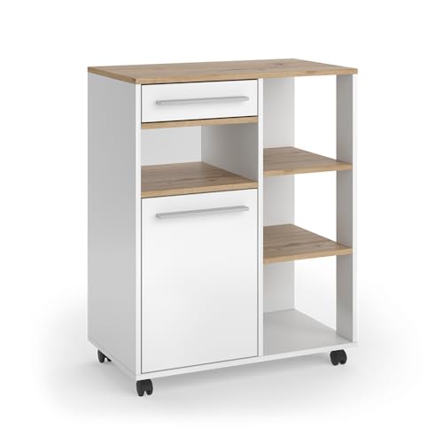 Vicco Buffet de Cocina Pure, Blanco/Roble Artesanal, 72.2 x 41.9 cm, con estantes Interiores Ajustables en Altura para un Uso Flexible