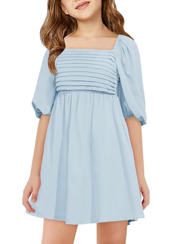 Haloumoning Mädchen Kleid Kurzarm Sommerkleider Quadratischer Ausschnitt...