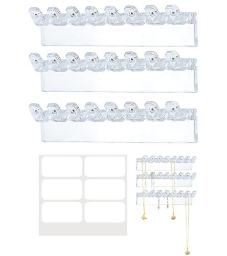 HMLFDC Pack de 3 Organizadores Collares de Acrílico Transparente, Colgador Collares Pared con 8 Ganchos y 8 Agujeros para Pendientes, Anillos, Pulseras y Brazaletes, Fácil de instalar