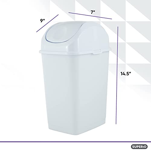 Image of Superio Swing Top Trash Can,Set of 3 Waste Bins for Home, Kitchen, Office, Bedroom, Bathroom, Ideal for Large or Small Spaces - White (White-10 qt+2 5 qt)