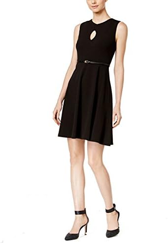 Calvin Klein Petite Belted Keyhole A Line Dress Black 6P