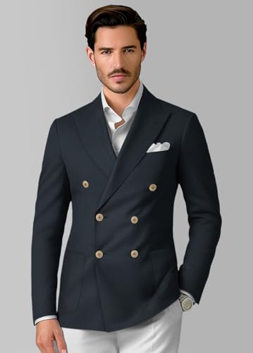 Wangyue Double Breasted Blazer Mens Casual Jacket Slim Fit Suits for Men Double Breasted Jacket Wedding Suit Set2