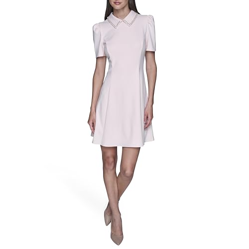 Image of Karl Lagerfeld Women's Short Puff Sleeve Embellished Collar A-line Mini Dress