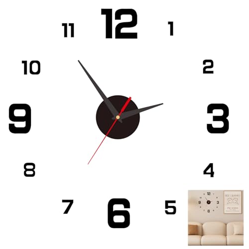 Synkris Reloj de Pared Grande Adhesivo 40 cm 3D Moderno Numeros Adhesivos Pegados Mecanismo Silencioso DIY Fácil Instalación Pared Pegatina para Decoración Oficina Salón Cocina Dormitorio Negro