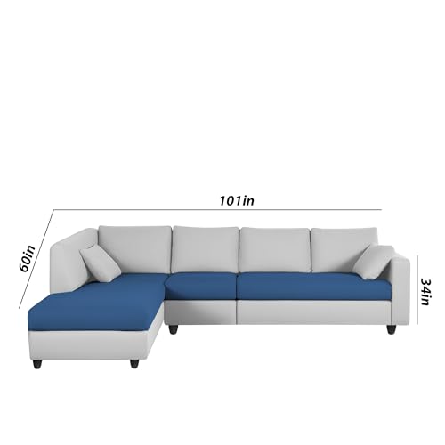 Image of Florian LHS 6 Seater L Shape Sofa Set for Living Room (Blue Grey Fabric) Premium Fabric Sofa