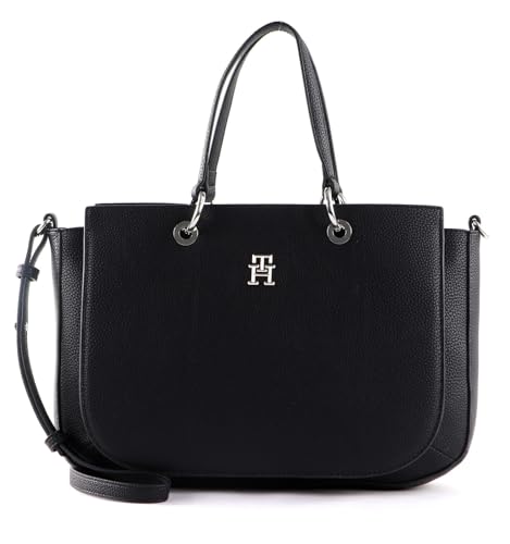 Tommy Hilfiger Damen Tasche TH Emblem Satchel mit Reißverschluss, Schwarz...