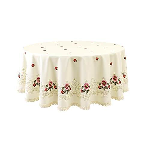 Wewoch Decorative Red Floral Print Lace Water Resistant Tablecloth Wrinkle Free and Stain Resistant Fabric Tablecloths for Round Table 60 Inch by 60 Inch Red Floral 60" (Round)