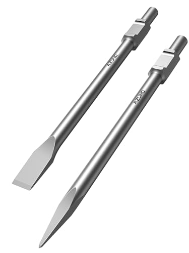 Image of AZUNO 20 inch 1-3 /16 inch Hex Shank Jack Hammer Chisel Set, Point & Flat | 2PCS Heavy Duty Breaker Bits for 30mm Hex Jack Hammer, Steel Chisels for Concrete, Masonry, Tile & Stone Demolition