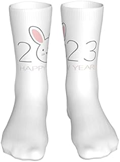 883 Compression Socks Year Of The Rabbit Happy New Year 2023 Athletic Socks Non Slip Crew Socks Comfort Sports Socks For Walking Hiking Jogging 40cm