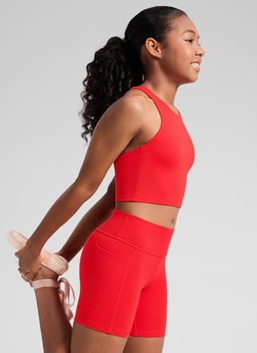 Image of CRZ YOGA Girls Butterluxe Double Lined Crop Tank | Dance, Extremely Soft, Tight Fit, High Neck, Athletic, Sleeveless Tops for Teen