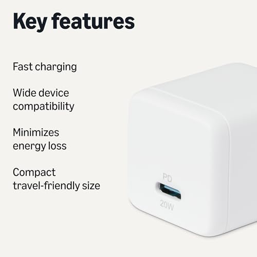 Amazon Basics 20W Fast Charging USB-C Nano GaN Wall Charger, 1-Port PD 3.1 for iPhone, Samsung, iPad, Tablets, Phones, Travel-Friendly Size, White - image 2
