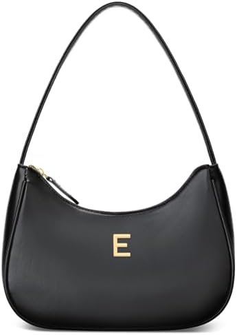 CLOUDWINGS Gift for Women Shoulder Bag Clutch Tote HandBags Purses for Women with Gold Initials (Black,E)