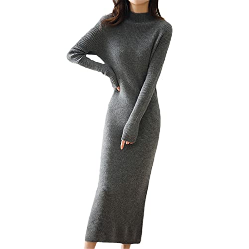 Robe pull d'automne tricotée Kelsiop en laine de cachemire manches longues