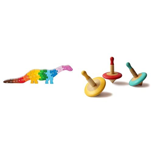 Shumee Wooden 3D Dinosaur Puzzle and Spin Tops Combo- Activity Toys for ...