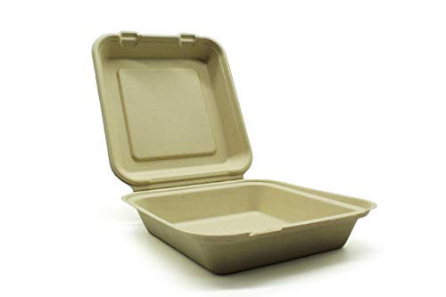 [50 Count] 8.5 x 8.5" Disposable Single Compartment Clamshell - Eco Containers Togo