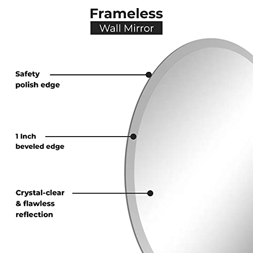 Fab Glass And Mirror Oval 1" Bevel Edge Frameless Wall-Mounted Mirrors For Bedroom, Bathroom, Living Room, Vanity, Entryways, 24" X 36", White #TOP3