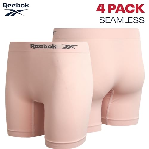 Image of Reebok Womens Boyshorts - 4 Pack Seamless Underwear for Women with Performance Stretch, Relaxed Waistband, 4 inch Inseam
